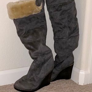 Zigi Soho Gray Suede OTK Wedge Boot